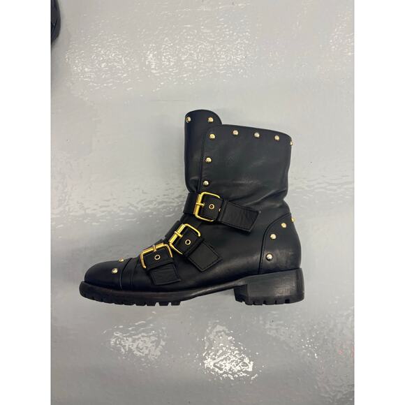 Giuseppe Zanotti Blk Leather Studded Moto Ankle Boots Women’s 6 IT36 Buckle Zip - Picture 13 of 16